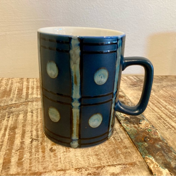 4 MCM Blue Dot Mugs Coffee Cups Geometric New Old Stock Japan Kasuga Ware - Picture 6 of 16